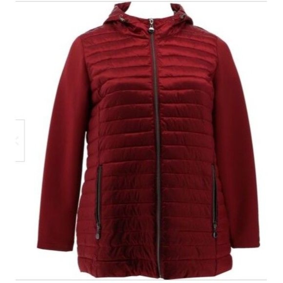 Laurier Hooded Puffer Jacket Soft Shell Sleeves 711-446 Biking Red Medium - Picture 1 of 3